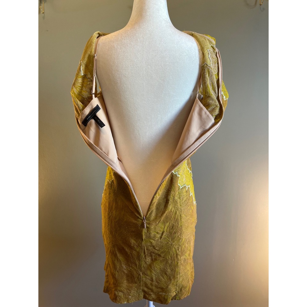 BCBGMAXAZRIA Mustard Yellow Lace‎ Floral Embroidered Sheath Dress Size 6 - Picture 11 of 11